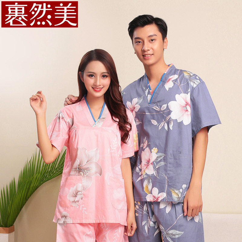 men and women pure cotton Khan steam service Cotton Korean printing Bath clothes cotton material pajamas suit hotel hot spring Massage service