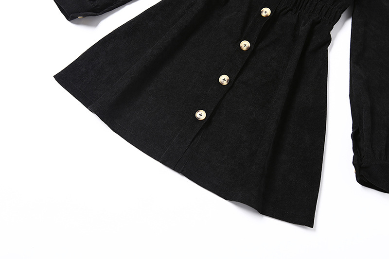 long-sleeved square collar buttoned cardigan waist retro dress short dress NSSS60204