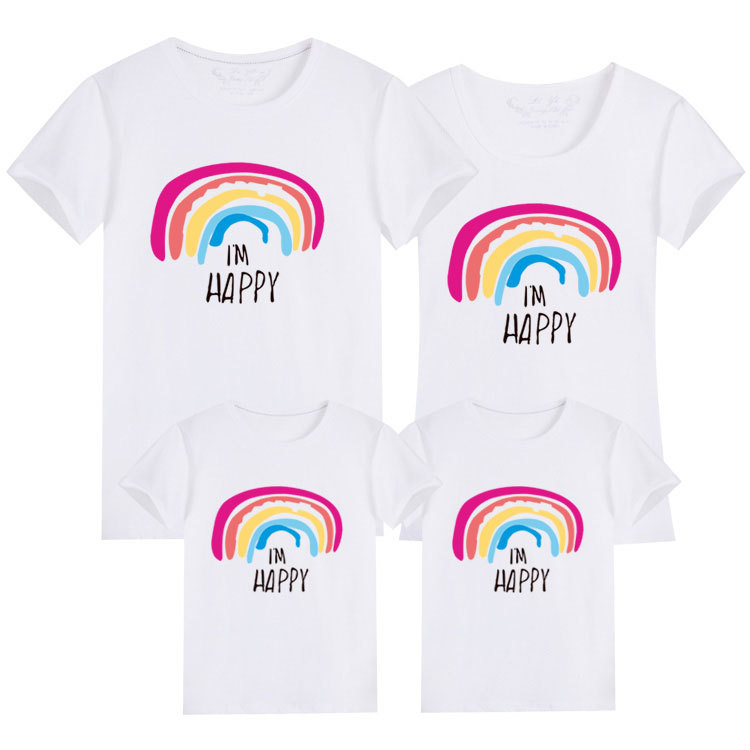 Fashion Rainbow 26th Anniversary Parent-Child Summer Short-Sleeve T-Shirts, Cotton, Trendy New Beachwear, Plus Size Couple Outfits, Class Uniforms