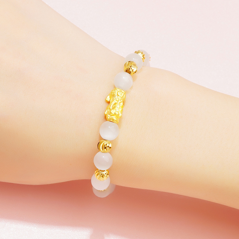 Venta al por mayor 8N imitación de piedra de ojo de gato 24k pulsera única de oro pulsera de mujer imitación granate en línea transmisión en vivo pulsera de arena