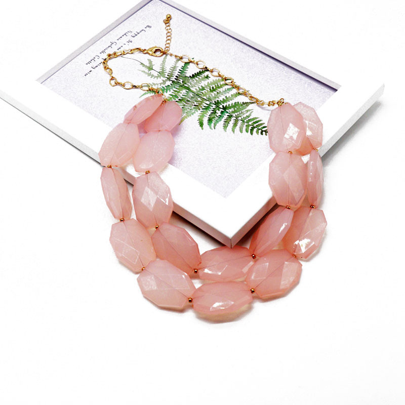 Double Pink Resin Necklace Short  Wholesales Fashion display picture 2