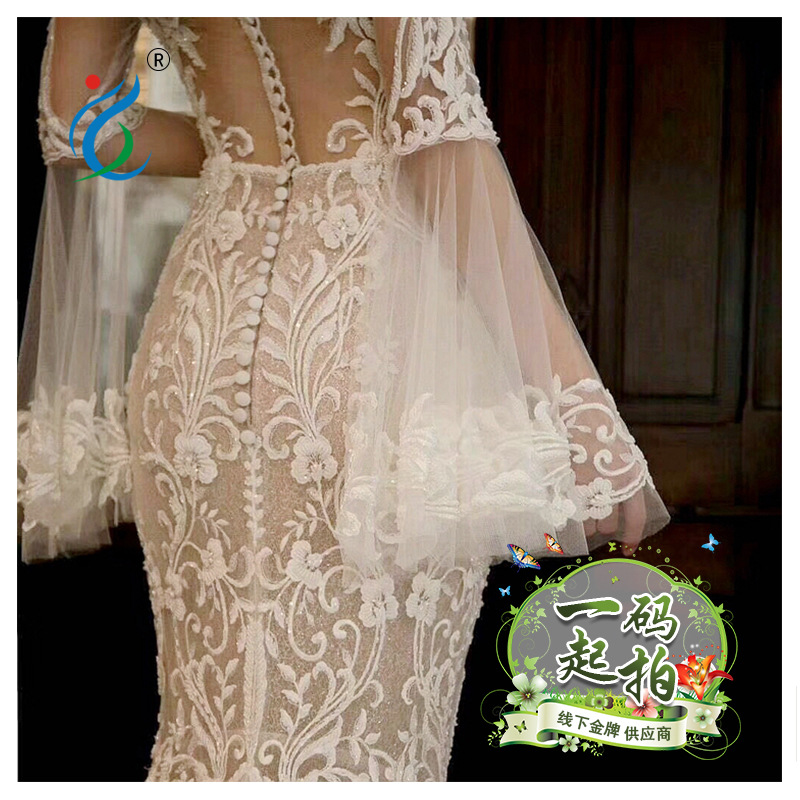 Tela de encaje con lentejuelas, estilo europeo de lujo