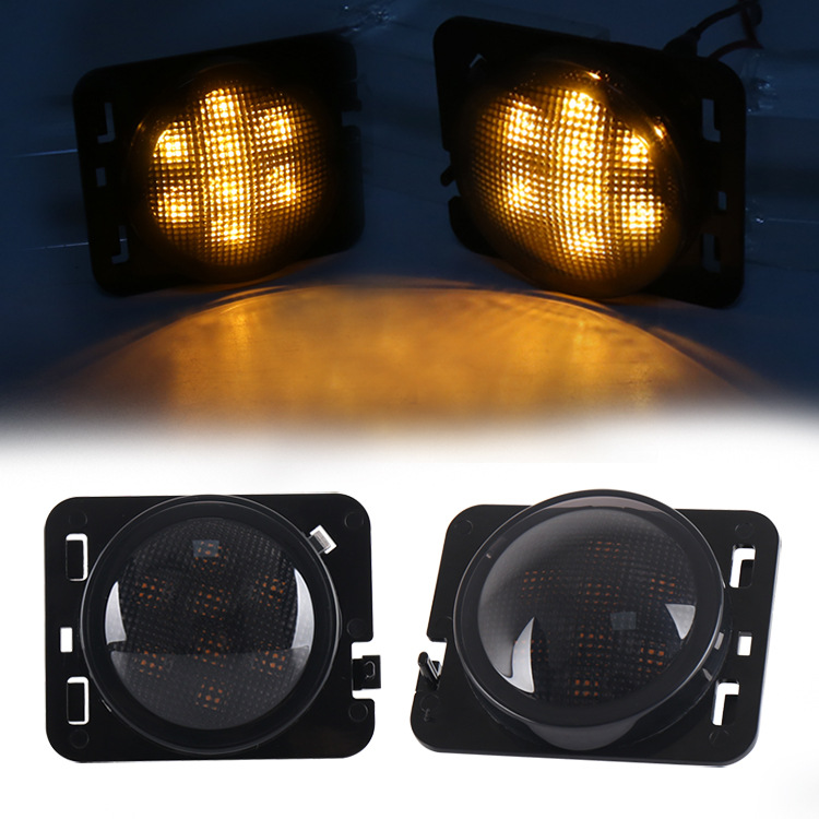 Factory Direct Sales Wrangler Wheel Eyebrow Lights Suitable for Jeep Led Modified Car Lights Yellow Light Side Lights Fog Lights Smoked Black