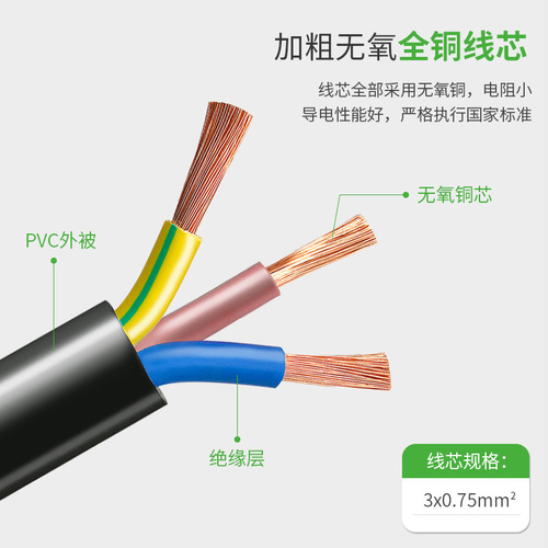 Pure copper Inmetro-certified Brazilian power cord with Swiss C13 socket three-core AC power cord