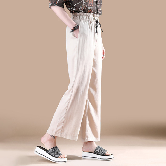 Tencel Broad-legged Pants Ladies Leisure Pants Thin beige Pants  