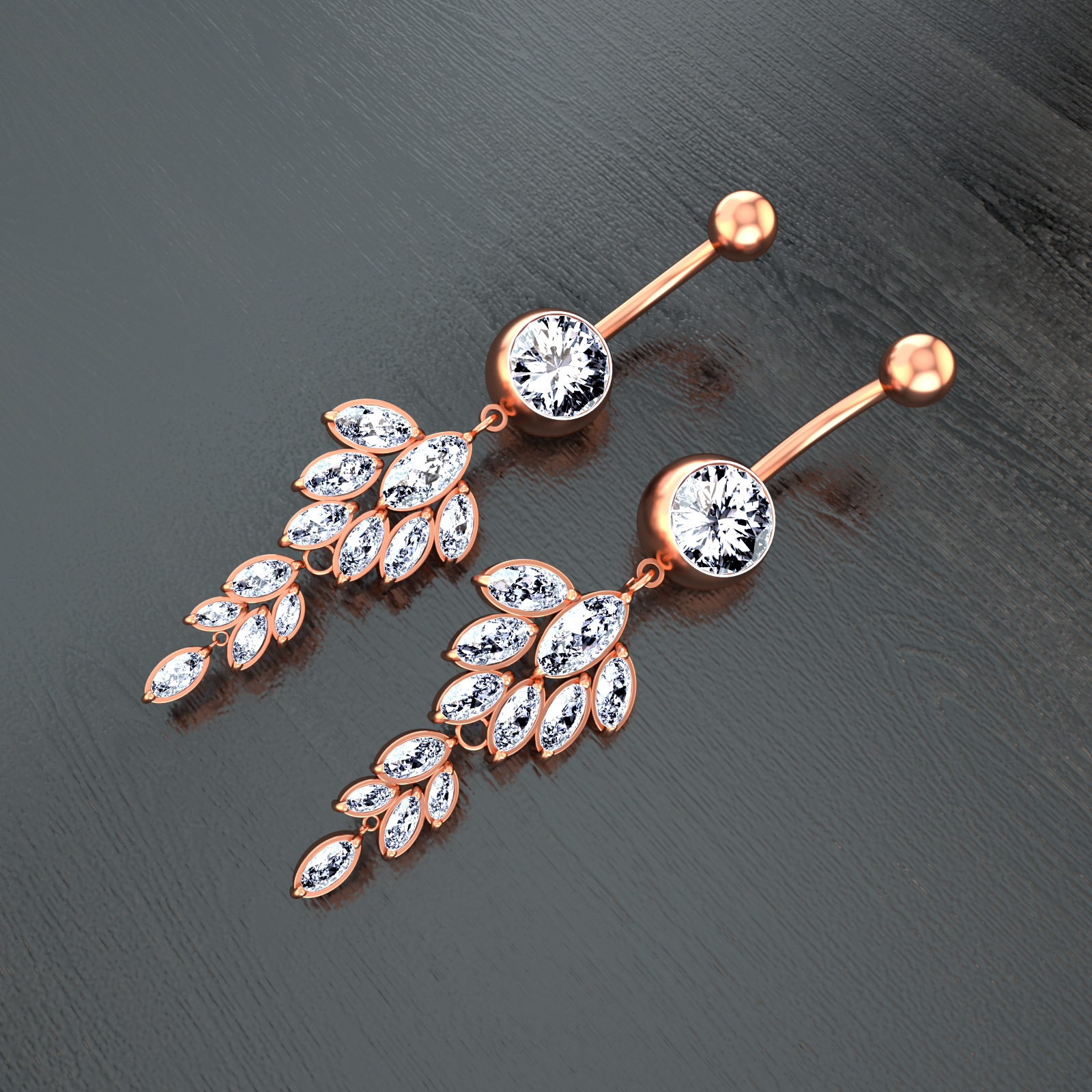 European And American New Style Ring Creative Leaf Horse Eye Zircon Belly Button Stud Piercing Jewelry_voghion.com