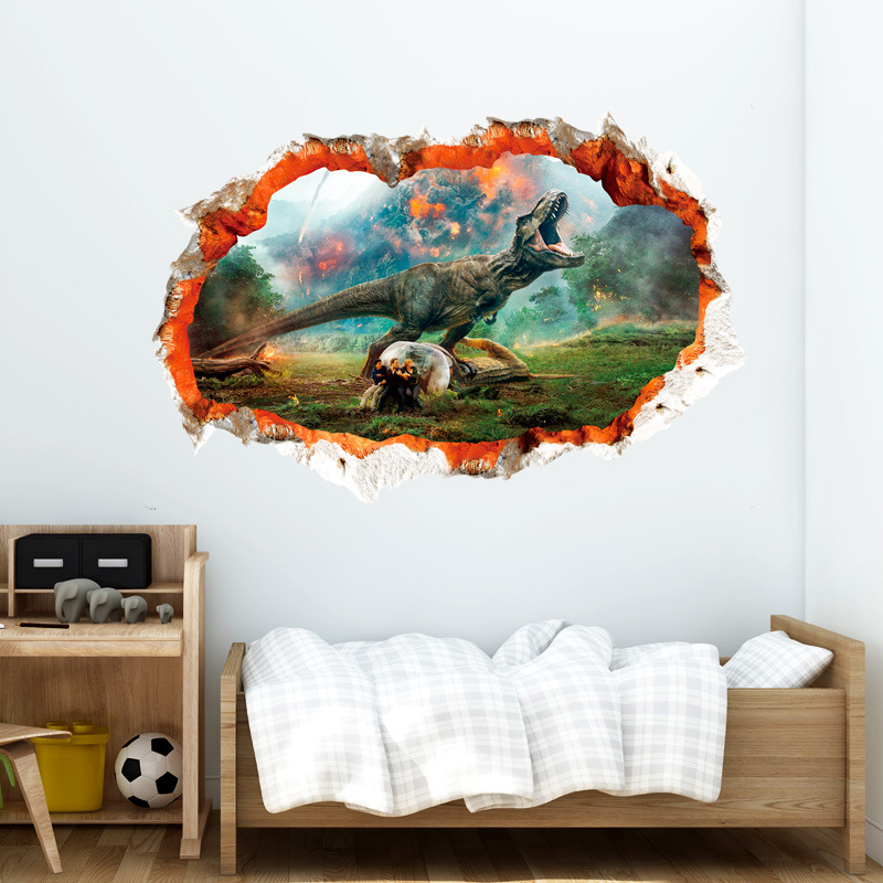 New products 3d originality waterproof hole Cartoon dinosaur Wall stickers Children&#39;s Room remove Sticker support On behalf of