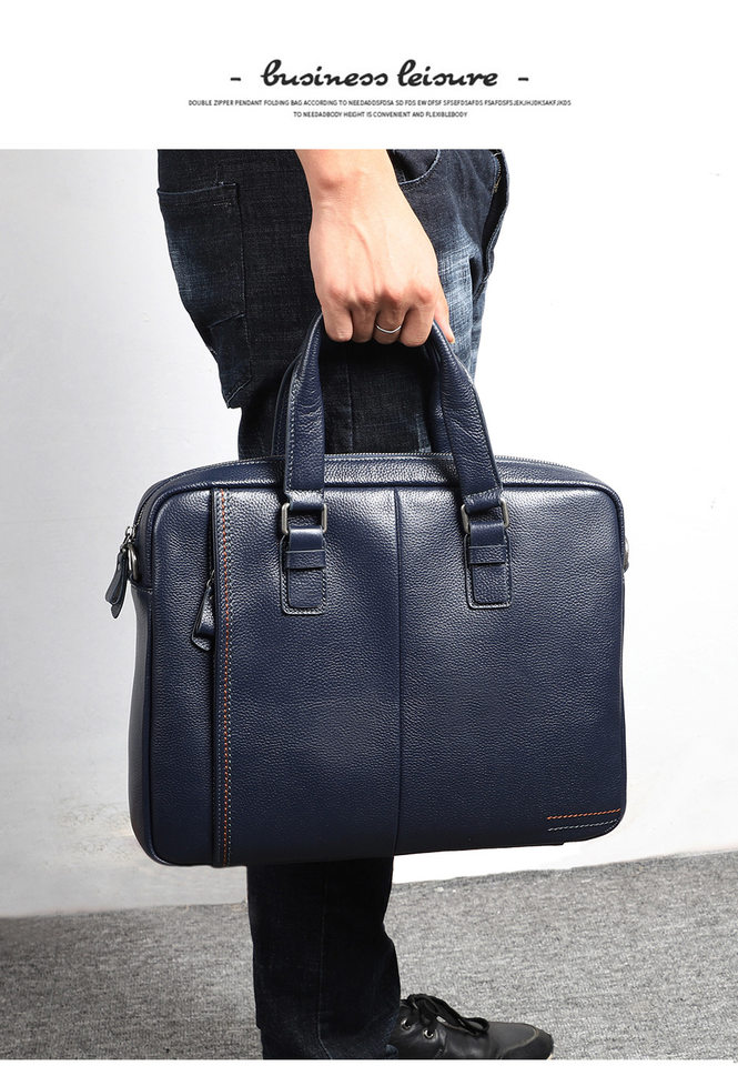 Túi xách tay nam da bò lớp đầu 28×38×8 cm kiêm túi đeo chéo, đựng laptop 13 inch — Màu cà phê, Màu xanh lam, Màu đen chi tiết 4