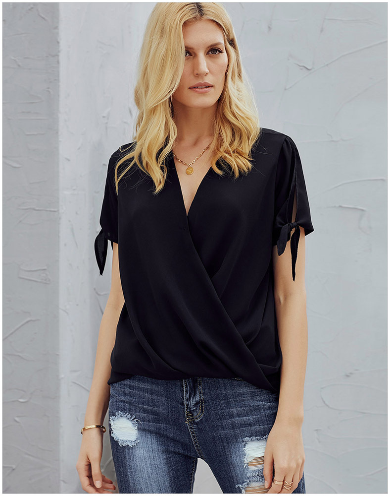 Summer new style V-neck short-sleeved loose casual solid color large size shirt NSSI32930