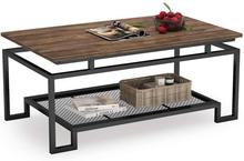 LOFT 风格的乡村工业咖啡桌，48英寸的矩形鸡尾酒桌与储物架