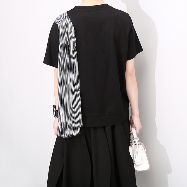 Summer New Mosaic Stripe Loose Short Sleeve T-shirt Tide 