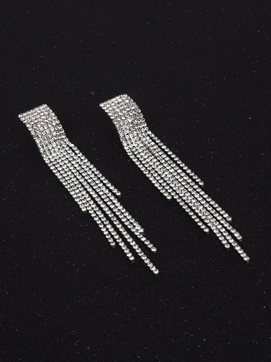 Fashion S925 Silver Needle Long Tassel Rhinestone Earrings For Women display picture 6