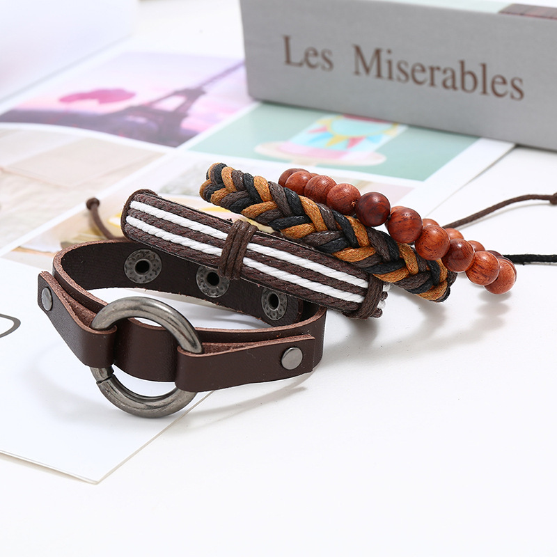 New four-piece leather bracelet menu0027s jewelry retro woven bracelet wholesale