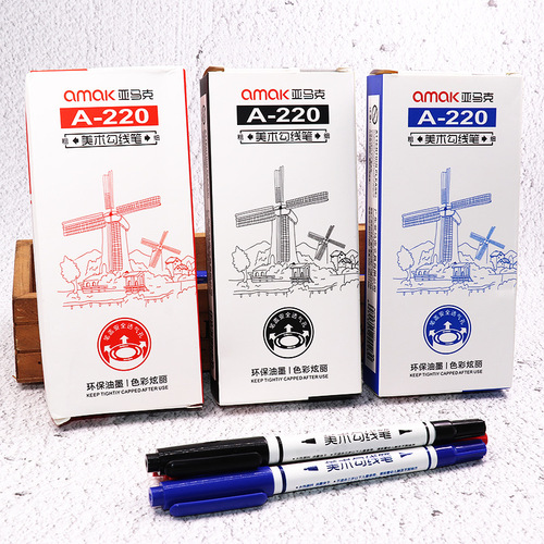 Art hook pen small double-ended water-based black marker student painting does not fade hand-painted strokes and lines