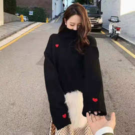 毛衣女套头宽松秋冬2019新款网红高领针织打底衫百搭洋气加厚上衣