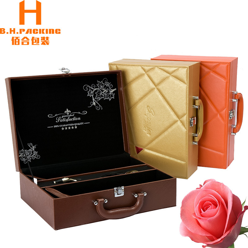 Manufacturers supply goods in stock Large red wine The leather box customized high-grade Geometry Quilted red wine Gift box