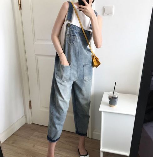 Overalls for women Korean style loose 2024 new spring internet celebrity age-reducing ripped pants slimming high waist wide leg jeans