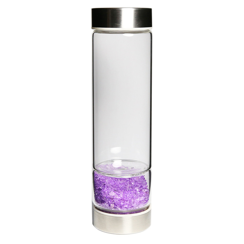 批发水晶杯天然薰衣草紫水晶碎石 能量水杯玻璃杯净化消磁定制