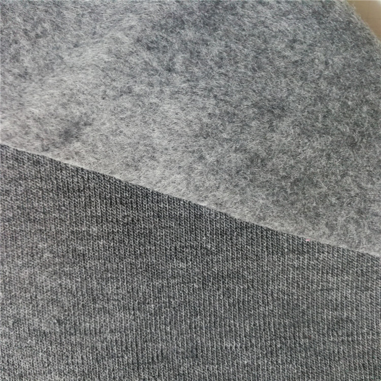 全涤麻灰纱单面绒，单面拉绒，秋冬款服装面料