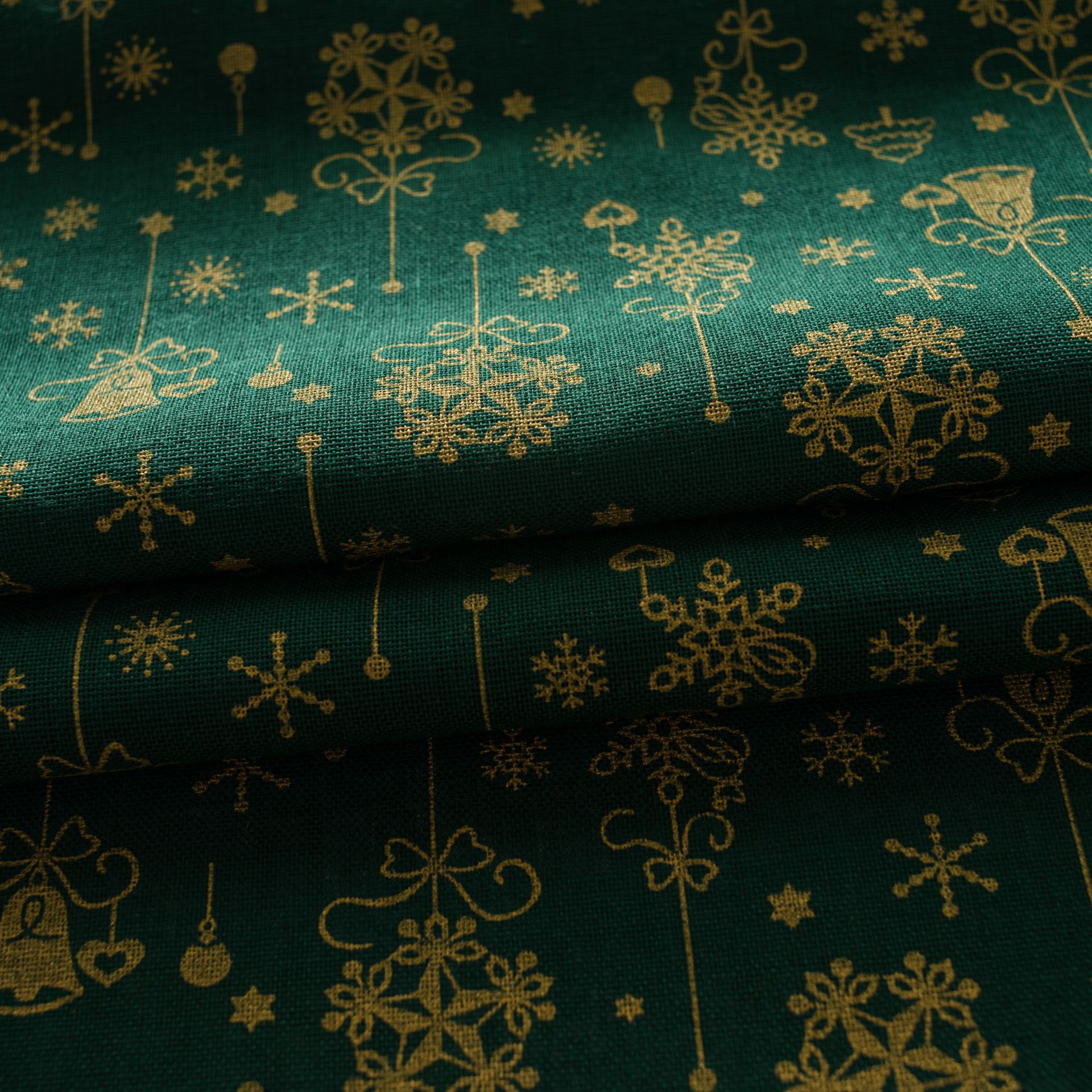 窗帘成品绿色圣诞烫金风铃小窗厨房帘半遮光飘窗