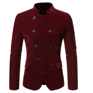 European and American style stand collar velvet suit