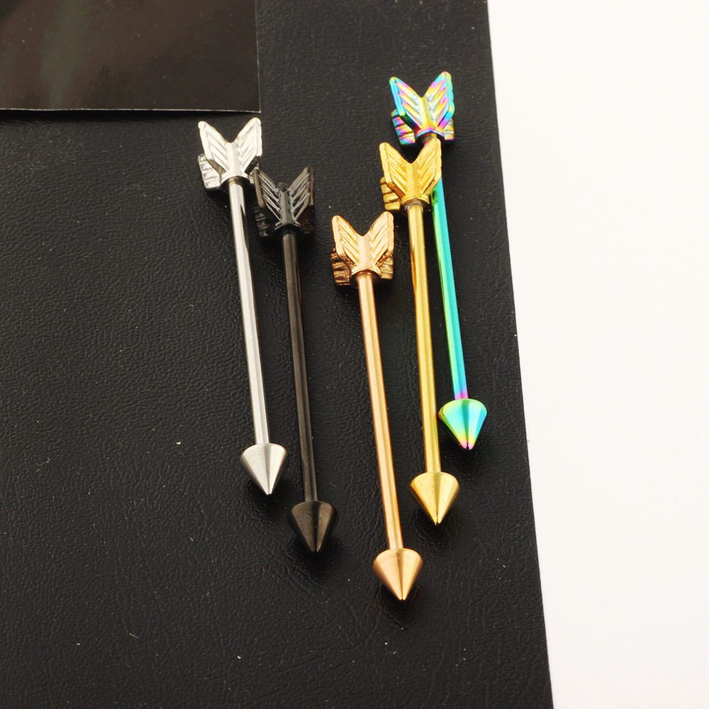 Arrow Ear Expansion Industrial Barbell Earrings Double Piercing Straight Bar Crossbar Stainless Steel Set detail image 7
