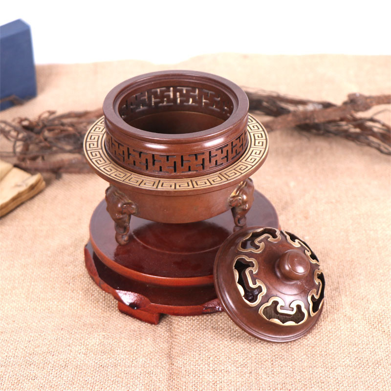 杨铜记 铜工艺品铜象足蝙蝠炉熏香盘香炉家居办公摆件厂家铜器