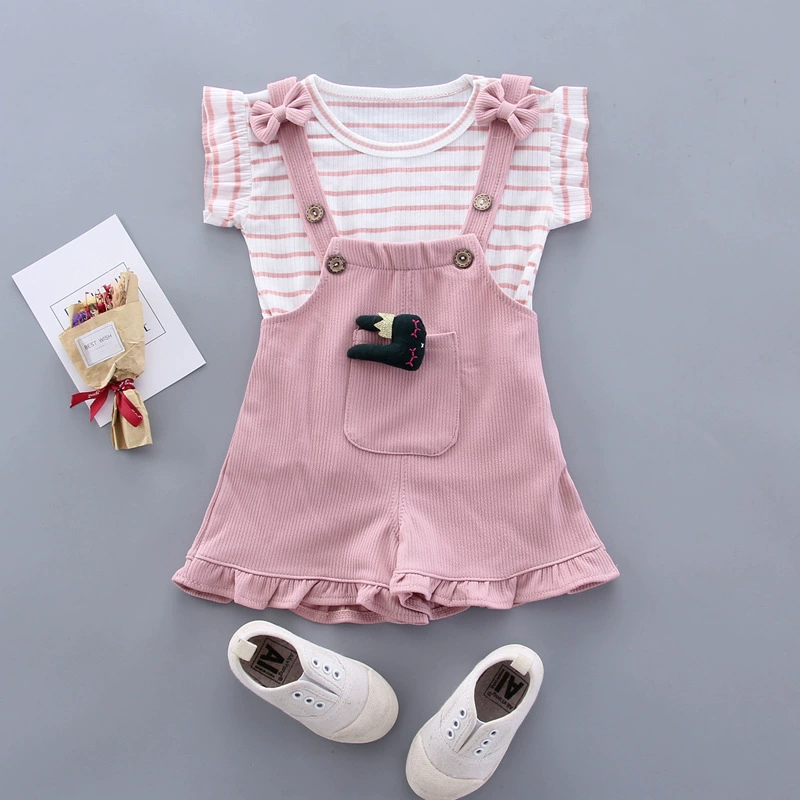Summer set, suspenders, children's cotton summer clothing, Korean style, with short sleeve
