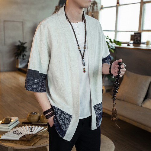 Chinese Kung fu Uniforms meditation tops kimono cardigan tang suit for men cotton and linen summer linen shirt hanfu