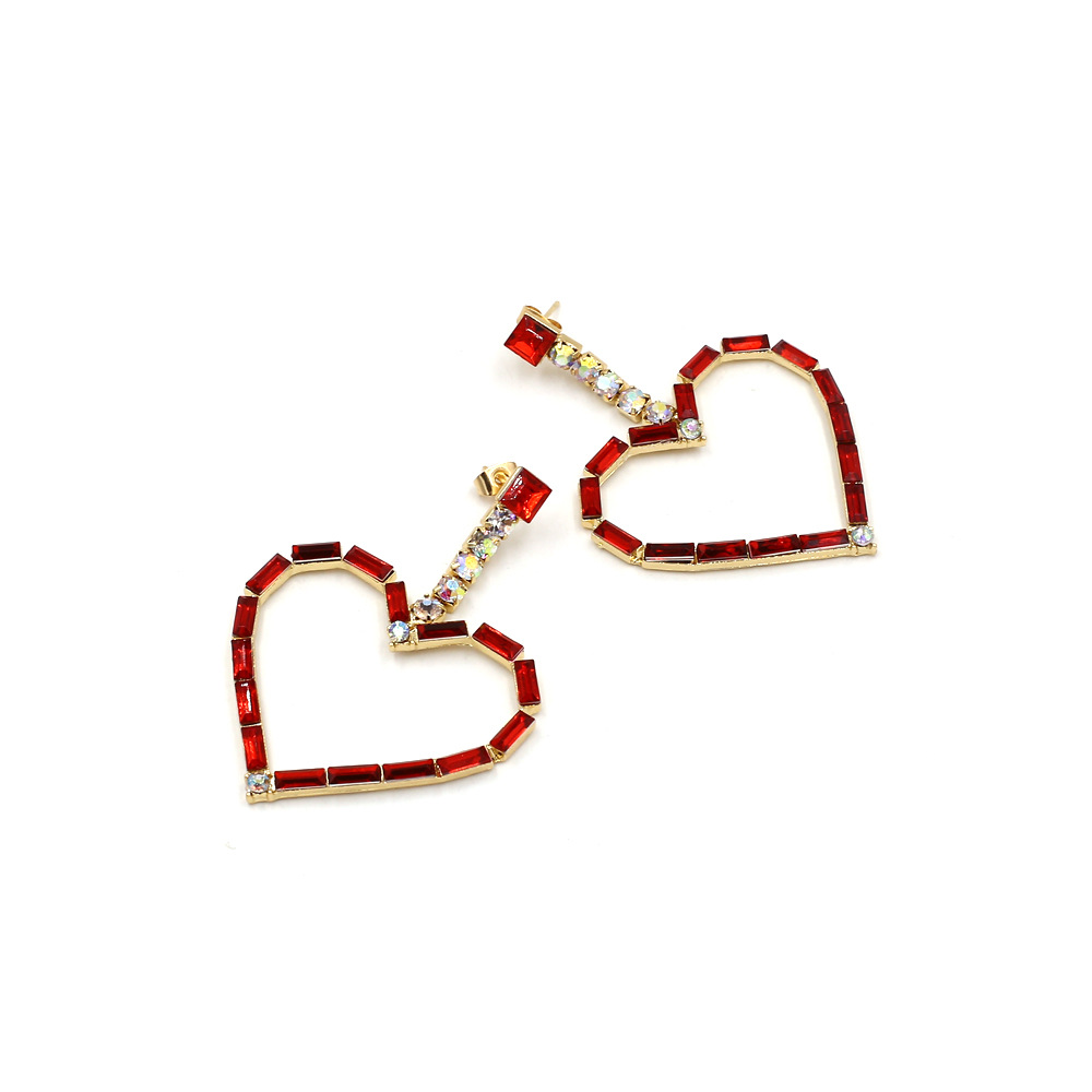 1 Pair Glam Shiny Heart Shape Plating Inlay Metal Rhinestones Drop Earrings display picture 7