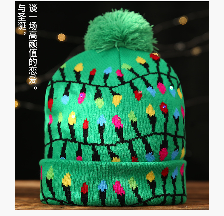 Christmas Decorations Flanged Knitted Ball Cap Led Light Cap Adult Children's Cap display picture 18