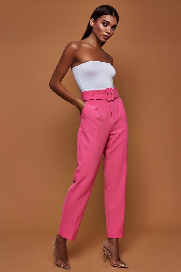 Solid Color Nine-Point Straight Trousers With Belt NSBTY62691