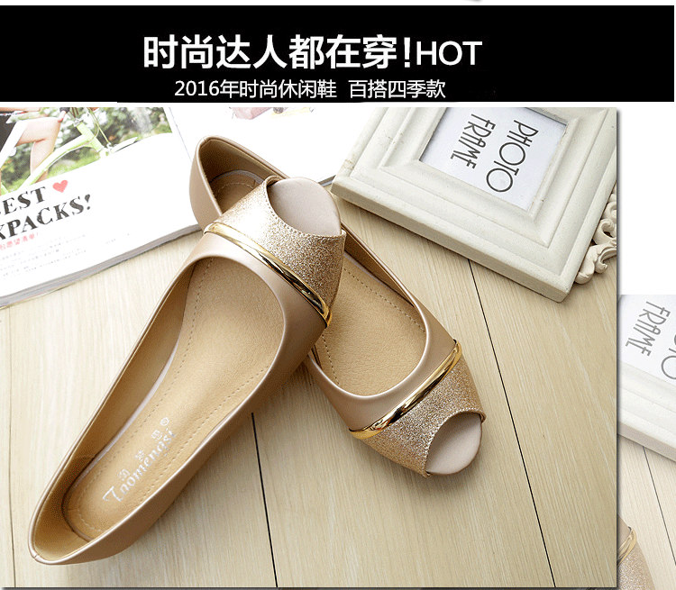 Giày bệt nữ mũi cá peep-toe đế chống trơn, kiểu Hàn, gót thấp 1–3 cm — Màu trắng, Màu đen, Vàng địa phương chi tiết 10