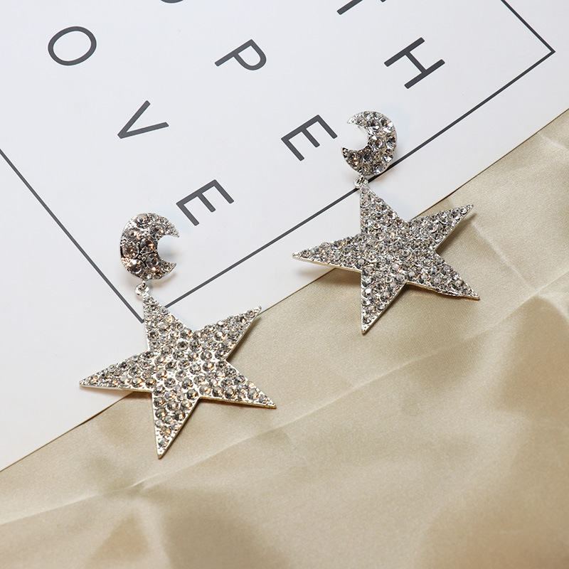 Exaggerated Rhinestone Five-pointed Star Large Star Moon Personality Earring display picture 2