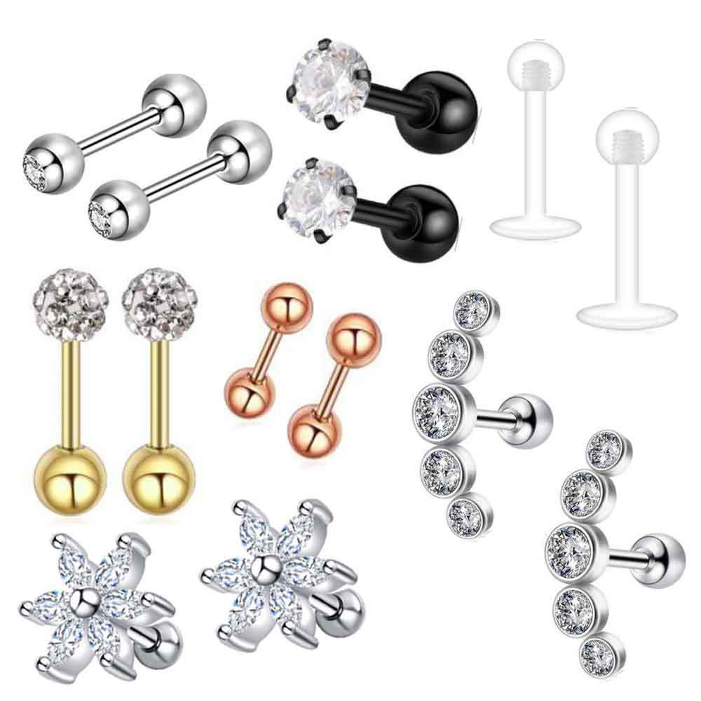 Heart Shape Stainless Steel Ear Stud Set - Ear Clip & Ear Bone Piercing Jewelry for Women Men detail image 8