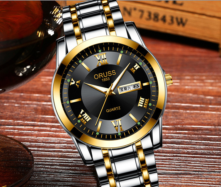 Business Color Block Solid Color Double Side Snaps Quartz Men's Watches display picture 3