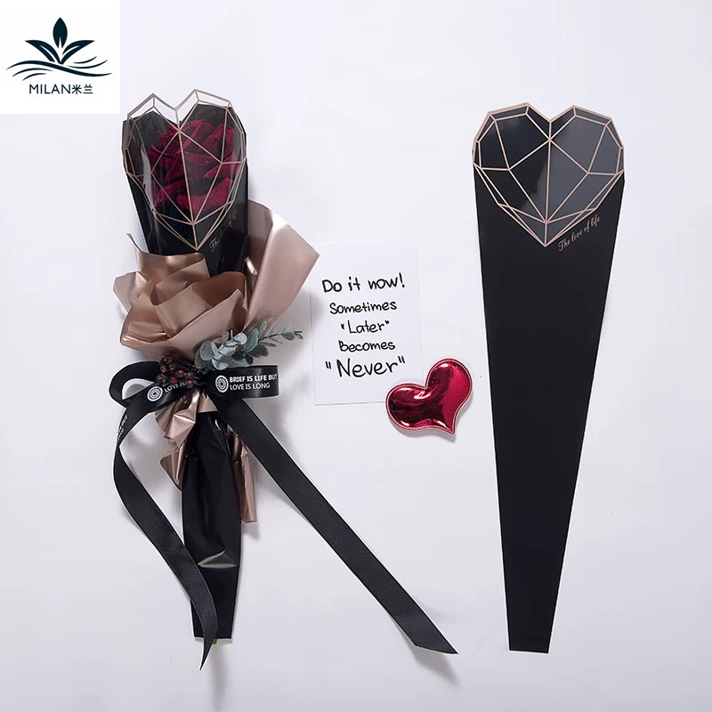 Sola Rosa bolsa de embalaje de diamante corazón bolsa única flor impermeable papel de embalaje Solo mini ramo bolsa de embalaje