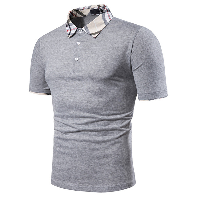 Short Sleeve T-shirt Pure Colour Cuff Lattice Men’s Short Sleeve