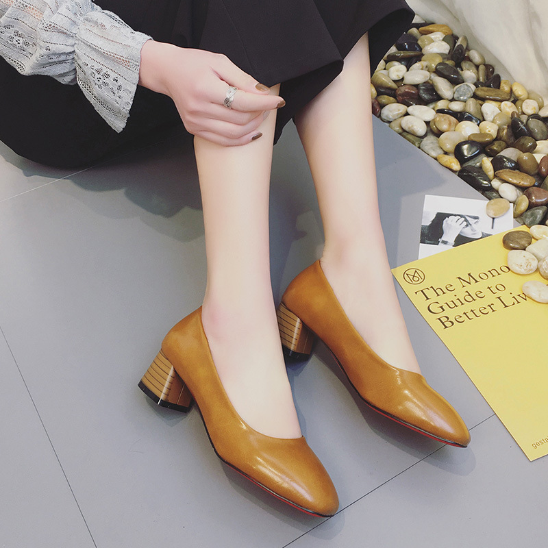 大码女单鞋2019春季新款韩版时尚女休闲浅口休闲高跟鞋百搭女鞋