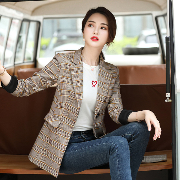 Autumn new style jacket lapel fashion checked suit professional suit