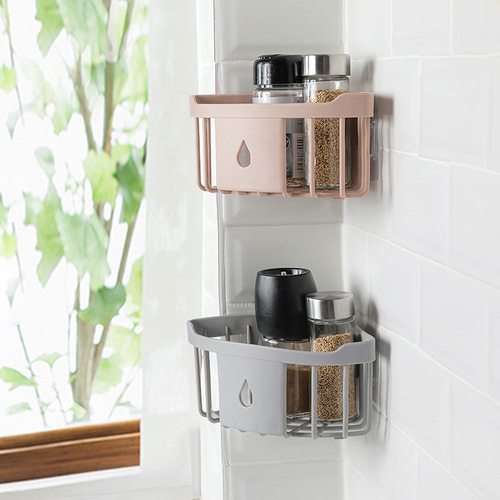 Kitchen sink bathroom bathroom storage rack wall-mounted punch-free toilet washbasin triangle plastic storage rack