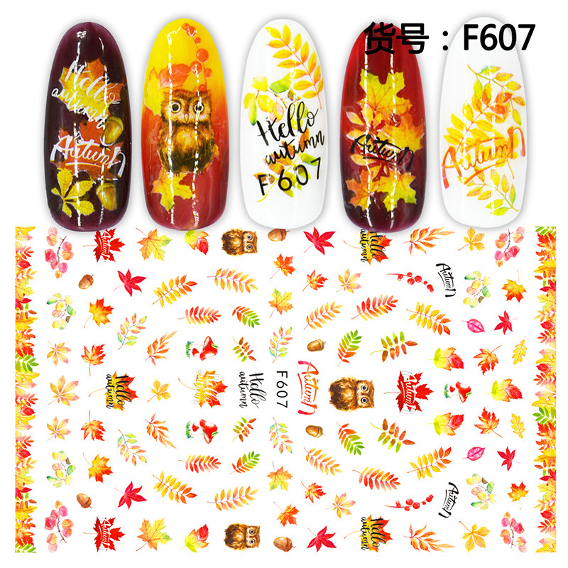 Autumn Maple Leaf Leaves Nail Art Stickers Nail Stickers Newspaper Magazine Ocean Style Sketch Characters