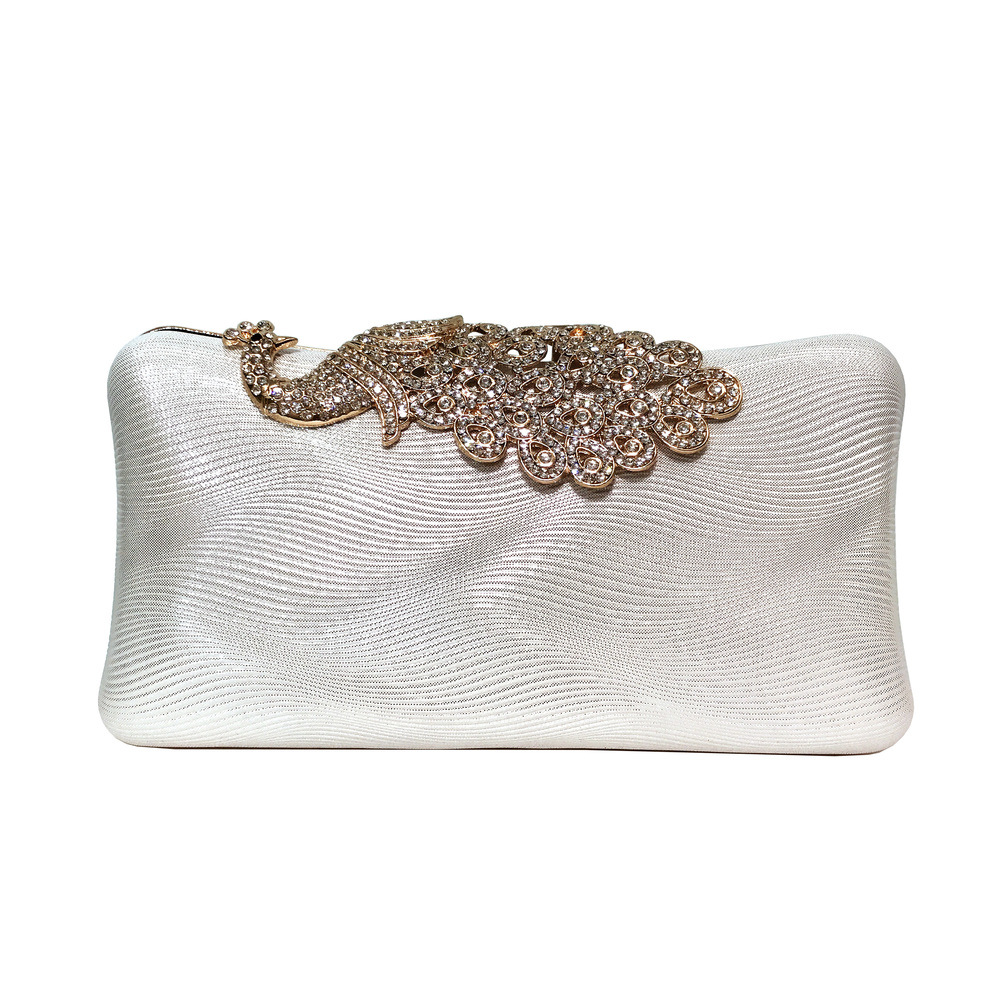 PU Leather Evening Bag European & American Style Rhinestone Women's Peacock Banquet Clutch Small Square Crossbody Bag - Thumbnail 7