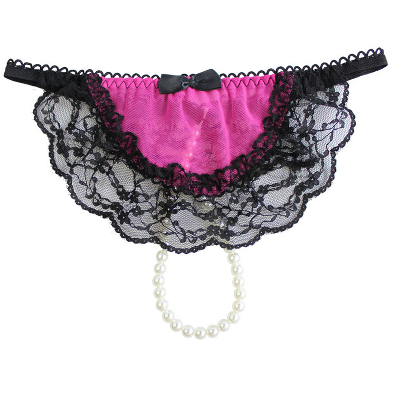 A generation of sexy ladies underwear lace beaded sexy temptation hollowed-out large size thong T-pants