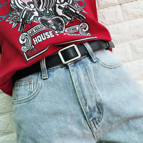 Non-hole square buckle women's belt for women, simple and versatile, Korean retro fashion black pants belt for women, Korean style student
