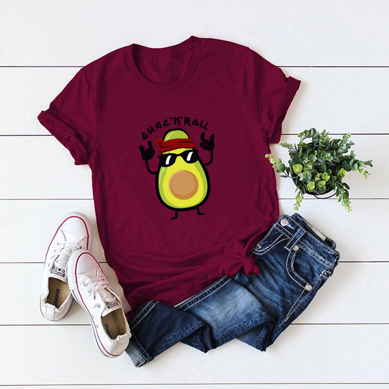 playera de manga corta de verano para mujer fun spoof rock avocado NSSN2576