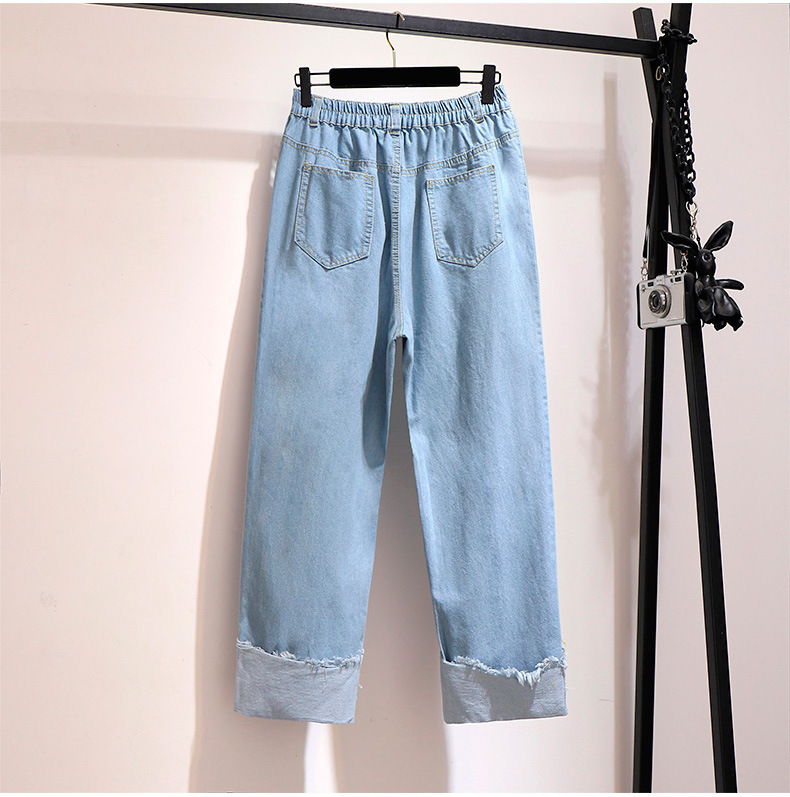 Vêtements pour femmes Fat Mm Automne Pull épaissi Imprimé Pantalon en jean ample Costume décontracté mince_voghion.com