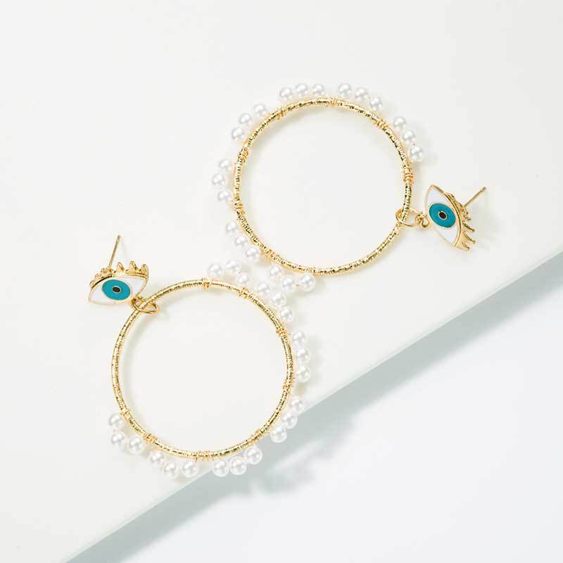 Simple Fashion Pearl Big Circle Earrings Devil Eyes display picture 3