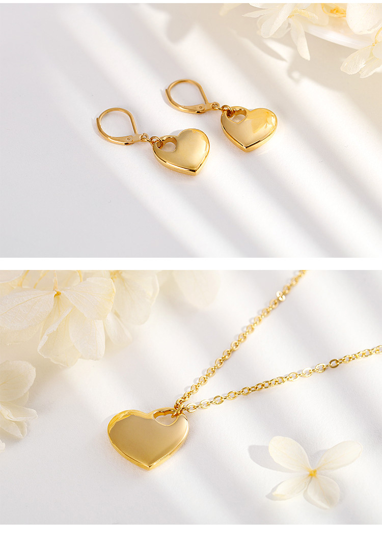 fashion hollow heart-shaped necklace earrings set wholesale Nihaojewelry