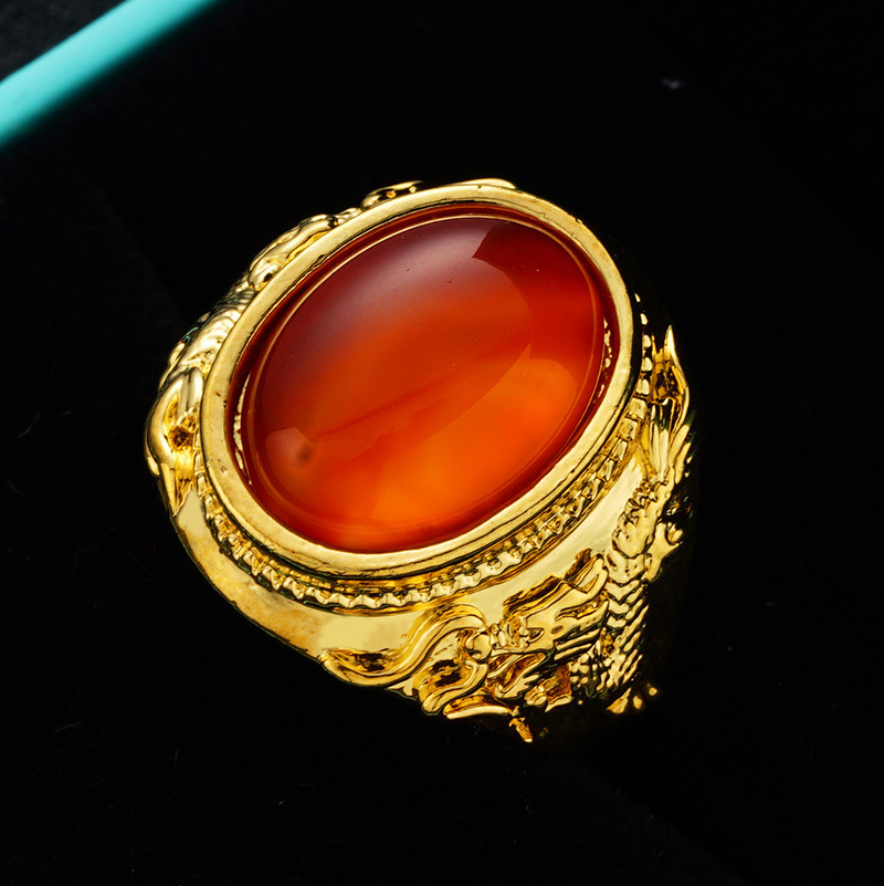 Nuevos accesorios transfronterizos Vietnam oro imitación ágata anillo domineering abierto hombres chapado 24K imitación oro Calcedonia anillo